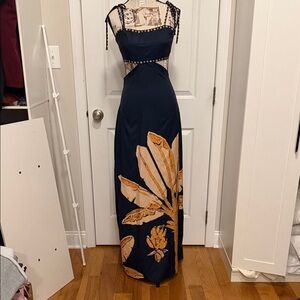 Maxi vacation dress Medium Tall Navy Gold